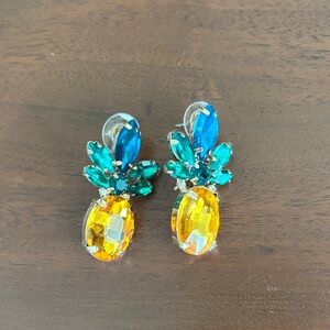Crystal Pineapple Drop Earrings - Yellow and Teal